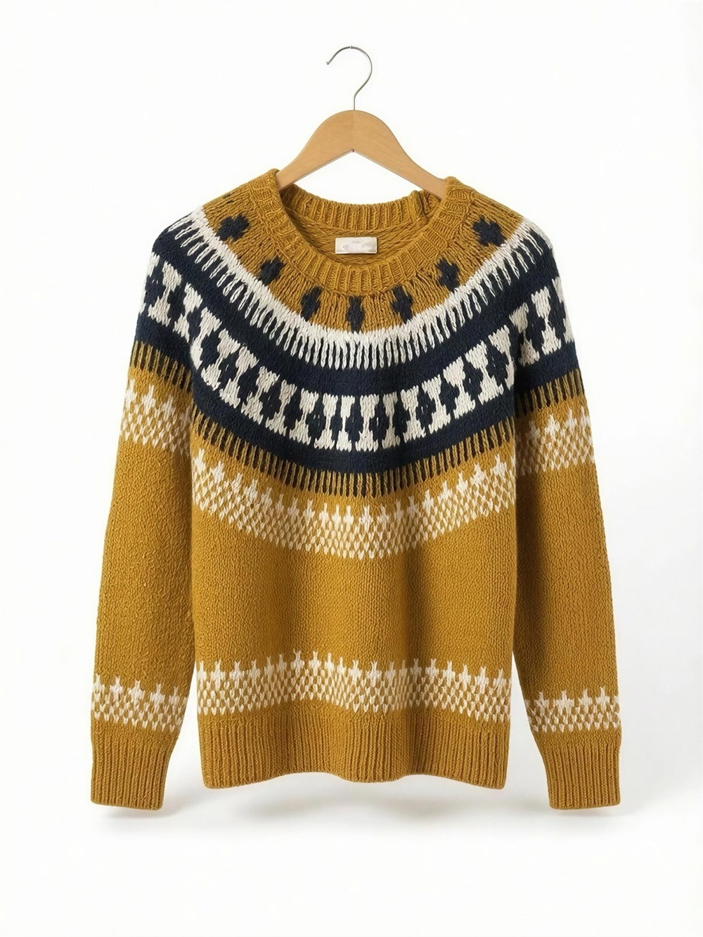 Women’s Lucky Brand Mustard Patterned Fair Isle Sweater NWT Size L